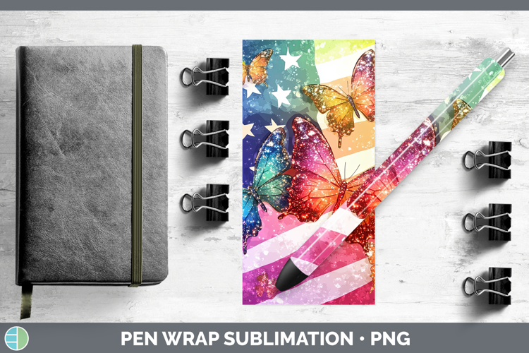 BS01 Glitter USA Flag Pen Wrap Sublimation Pen Designs