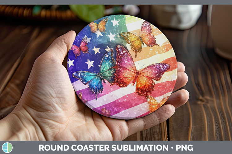 BS01 Glitter USA Flag Round Coaster Sublimation Coaster Desi