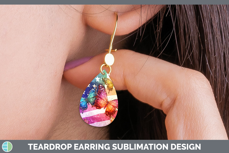 BS01 Glitter USA Flag Teardrop Earrings Sublimation Earrings