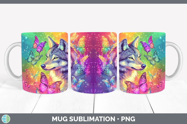 BS01 Glitter Wolf Mug Wrap Sublimation Coffee Cup Designs
