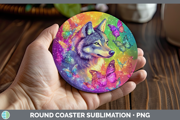 BS01 Glitter Wolf Round Coaster Sublimation Coaster Designs