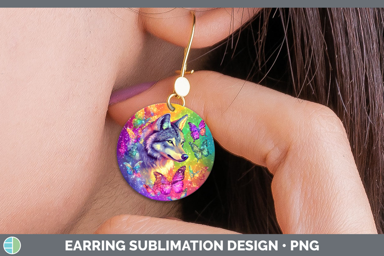 BS01 Glitter Wolf Round Earrings Sublimation Earrings Design