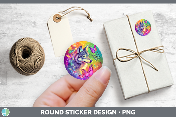 BS01 Glitter Wolf Stickers | Round Labels Designs