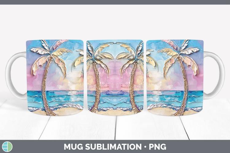 BS01 Thick Paint Beach Mug Wrap Sublimation Coffee Cup Desig