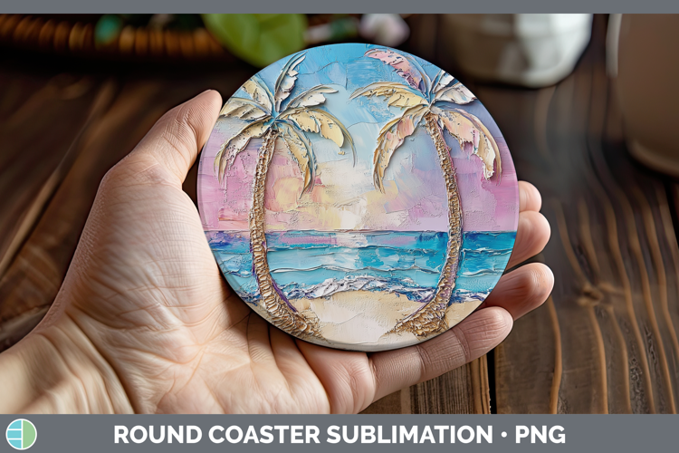 BS01 Thick Paint Beach Round Coaster Sublimation Coaster Des