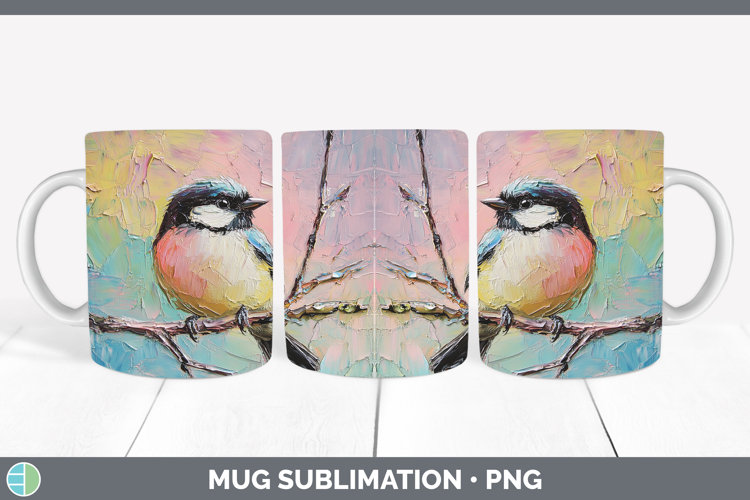 BS01 Thick Paint Chickadee Mug Wrap Sublimation Coffee Cup D