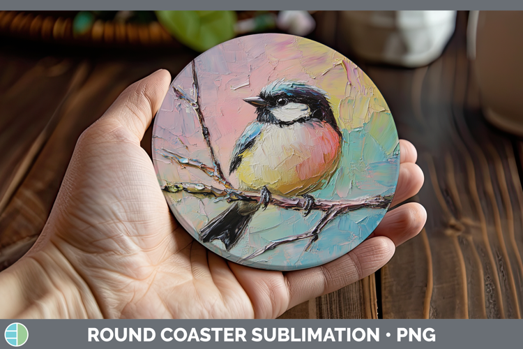 BS01 Thick Paint Chickadee Round Coaster Sublimation Coaster
