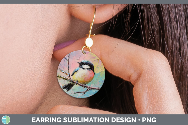 BS01 Thick Paint Chickadee Round Earrings Sublimation Earrin