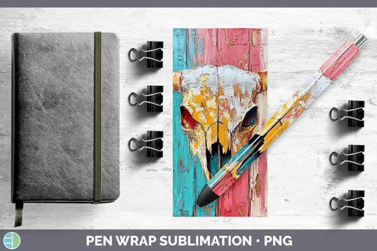BS01 Thick Paint Cow Skull Pen Wrap Sublimation Pen Designs