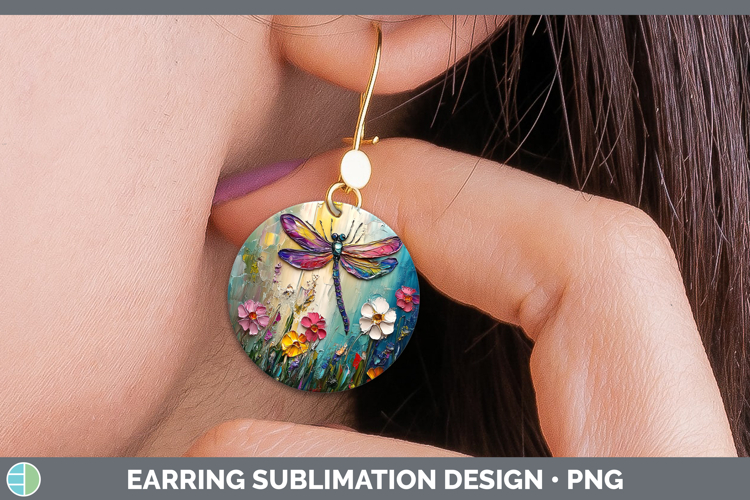 BS01 Thick Paint Dragonfly Round Earrings Sublimation Earrin