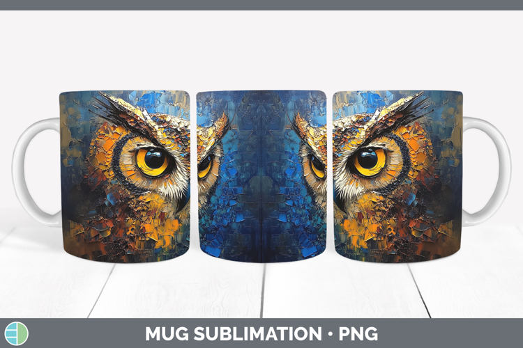 BS01 Thick Paint Owl Mug Wrap Sublimation Coffee Cup Designs