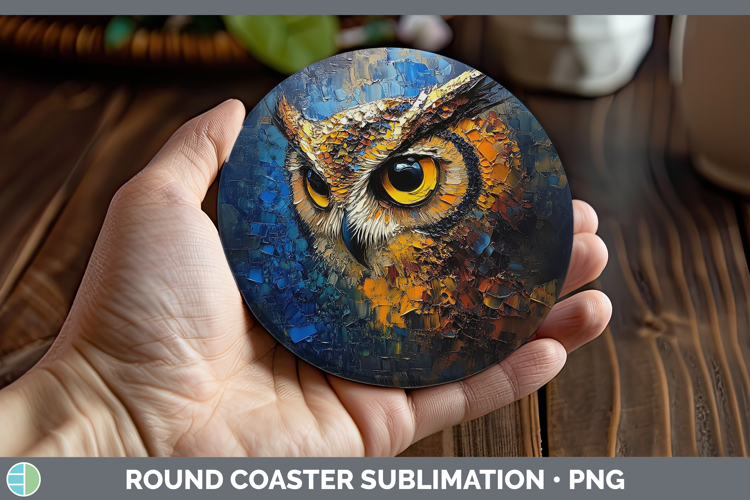BS01 Thick Paint Owl Round Coaster Sublimation Coaster Desig