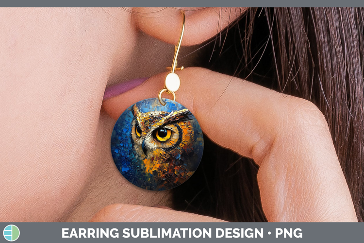 BS01 Thick Paint Owl Round Earrings Sublimation Earrings Des