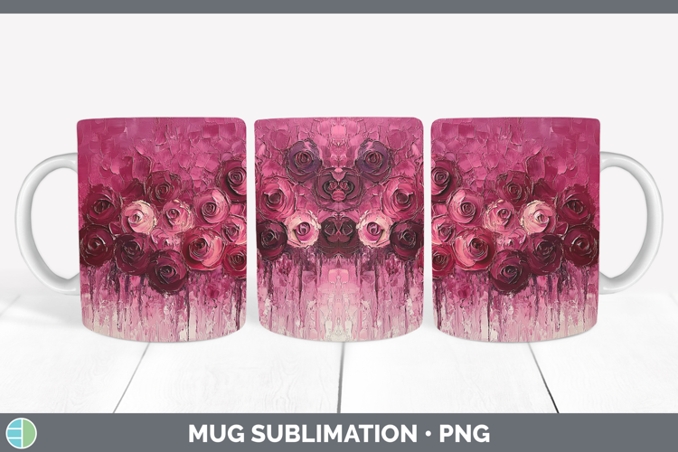 BS01 Thick Paint Rose Mug Wrap Sublimation Coffee Cup Design