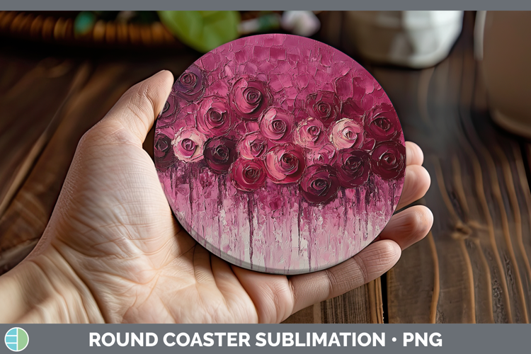 BS01 Thick Paint Rose Round Coaster Sublimation Coaster Desi