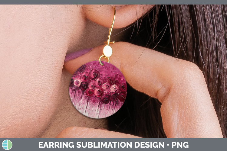 BS01 Thick Paint Rose Round Earrings Sublimation Earrings De