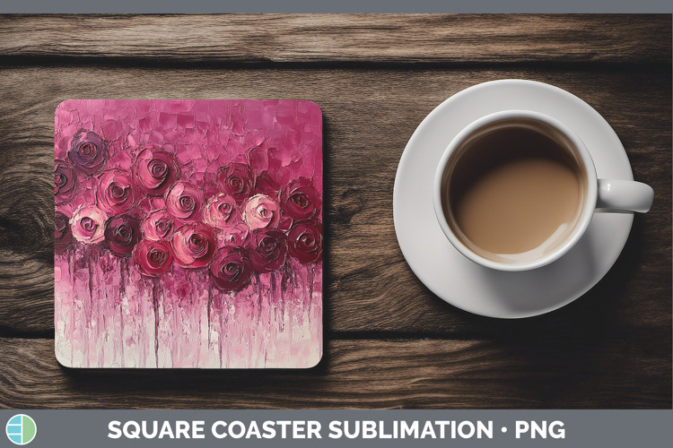 BS01 Thick Paint Rose Square Coaster Sublimation Coaster Des