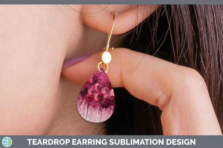 BS01 Thick Paint Rose Teardrop Earrings Sublimation Earrings