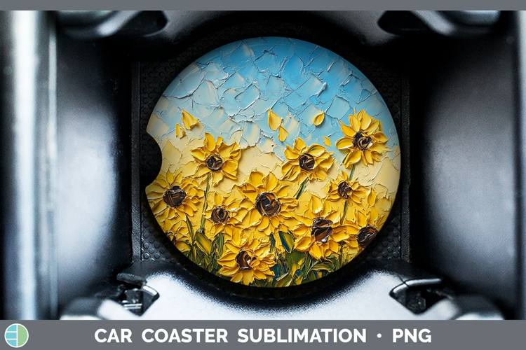 BS01 Thick Paint Sunflower Car Coaster Sublimation Designs