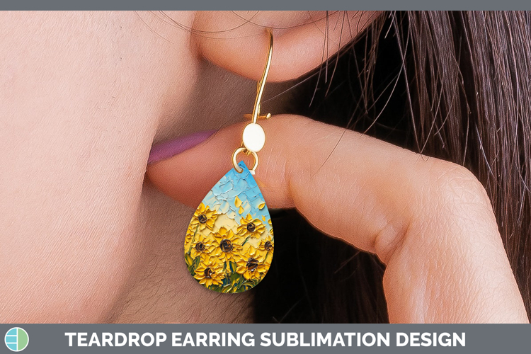BS01 Thick Paint Sunflower Teardrop Earrings Sublimation Ear