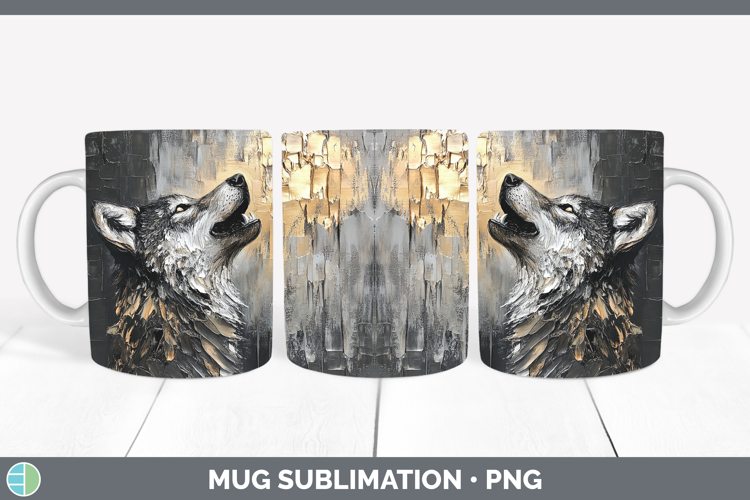 BS01 Thick Paint Wolf Mug Wrap Sublimation Coffee Cup Design