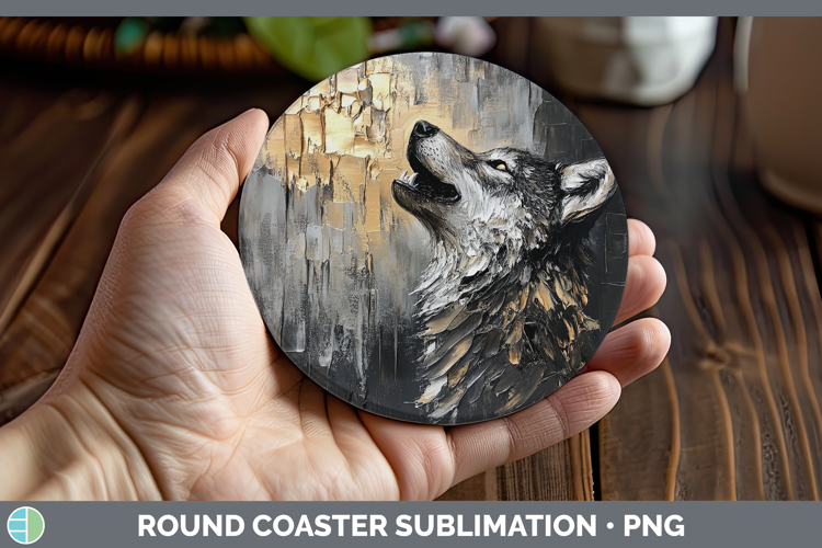 BS01 Thick Paint Wolf Round Coaster Sublimation Coaster Desi