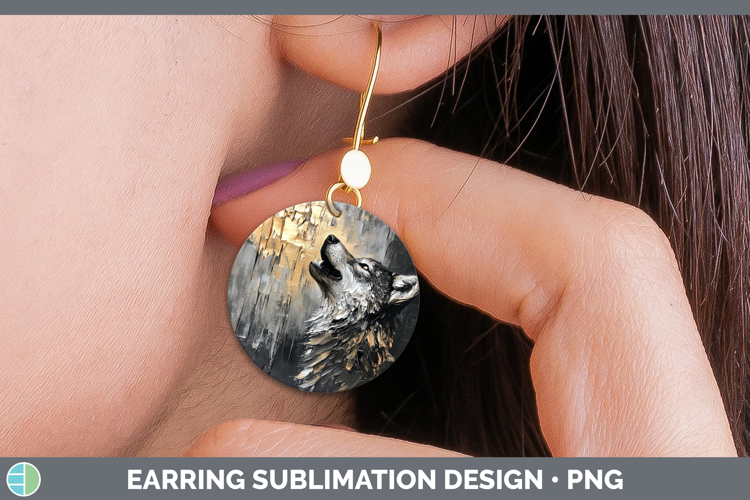 BS01 Thick Paint Wolf Round Earrings Sublimation Earrings De