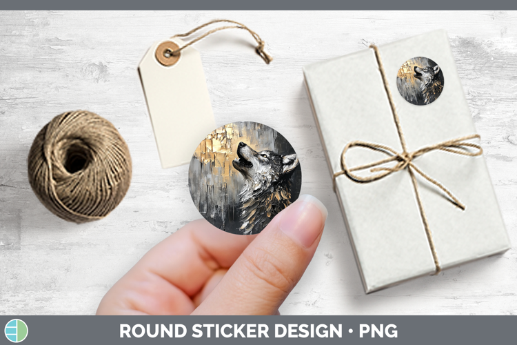 BS01 Thick Paint Wolf Stickers | Round Labels Designs