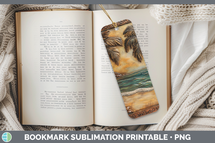 BS01 Tooled Leather Beach Bookmark Sublimation Printable Des