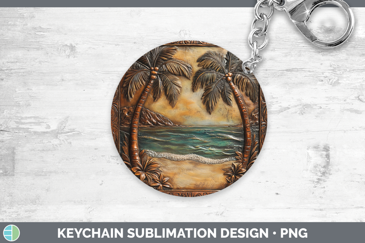 BS01 Tooled Leather Beach Keychain Sublimation Keyring Desig