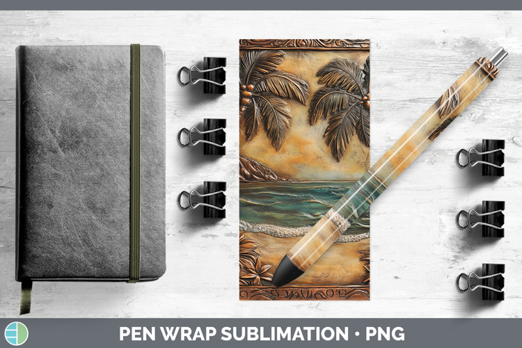 BS01 Tooled Leather Beach Pen Wrap Sublimation Pen Designs