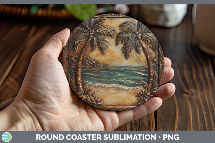 BS01 Tooled Leather Beach Round Coaster Sublimation Coaster