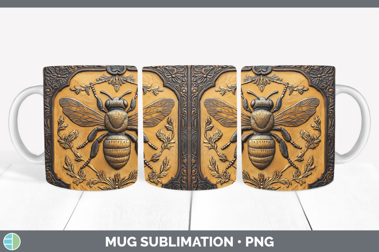 BS01 Tooled Leather Bee Mug Wrap Sublimation Coffee Cup Desi