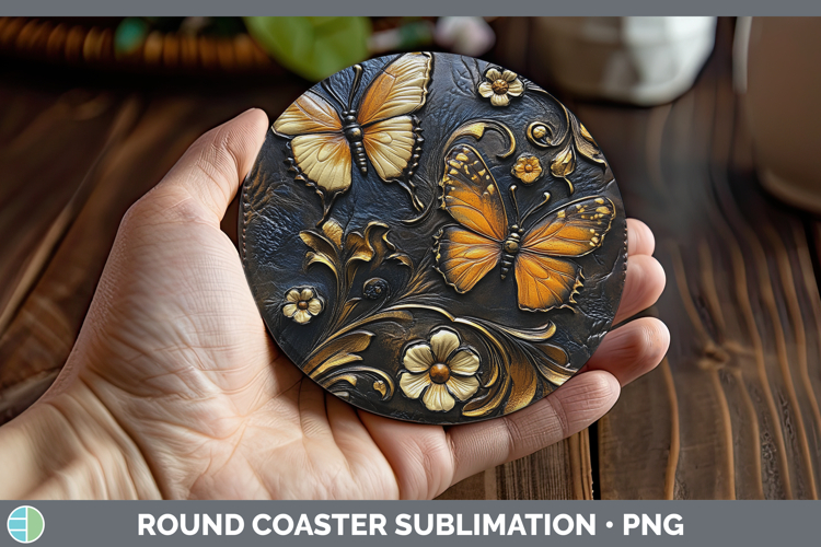 GorgeousBS01 Tooled Leather Round Coaster design.