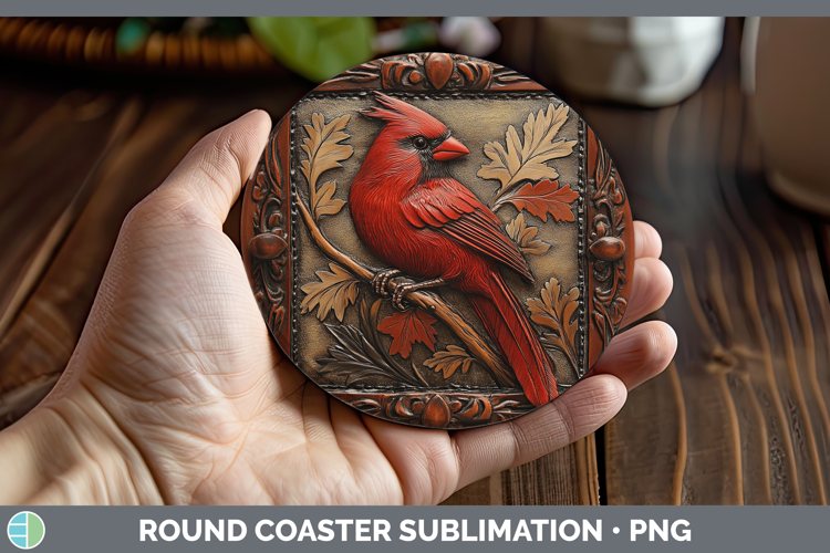 BS01 Tooled Leather Cardinal Round Coaster Sublimation Coast