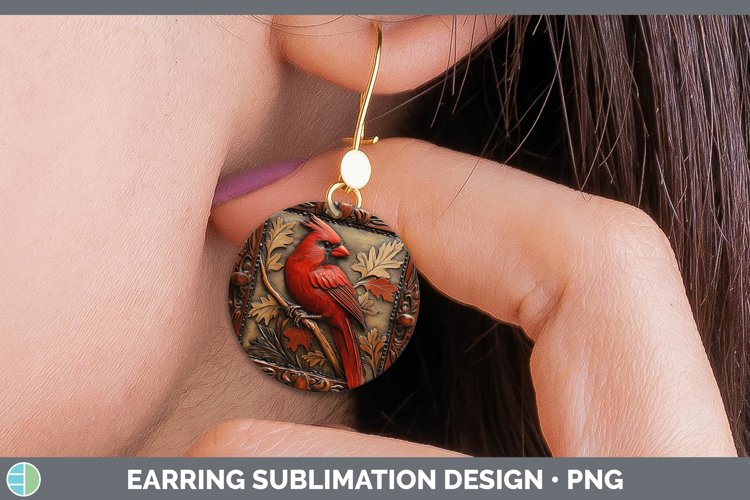 BS01 Tooled Leather Cardinal Round Earrings Sublimation Earr