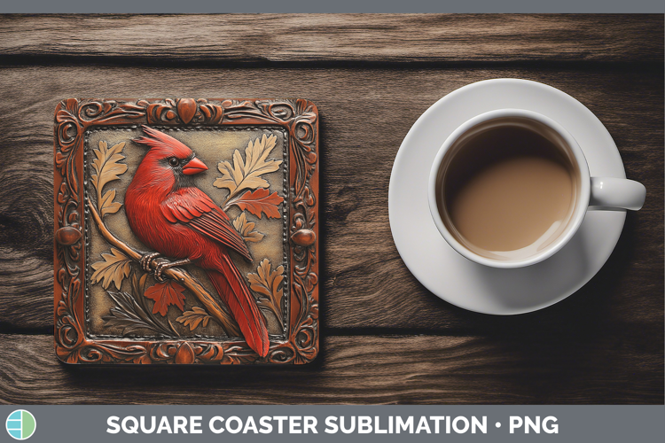 BS01 Tooled Leather Cardinal Square Coaster Sublimation Coas