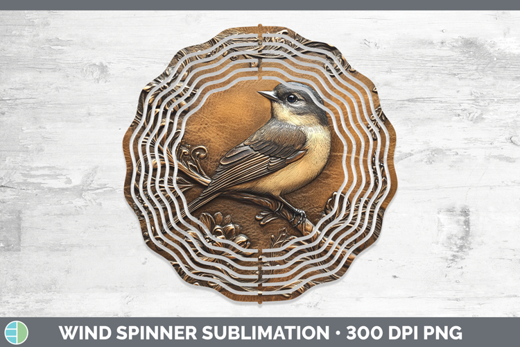 BS01 Tooled Leather Chickadee Wind Spinner Sublimation Spinn