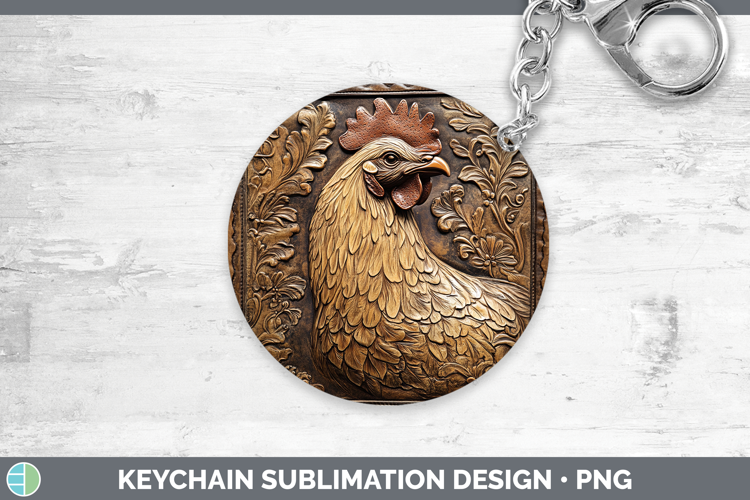 BS01 Tooled Leather Chicken Keychain Sublimation Keyring Des