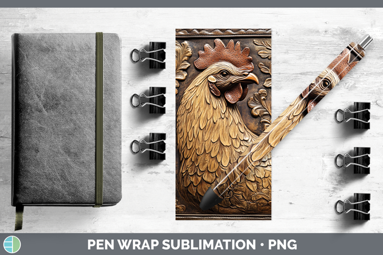 BS01 Tooled Leather Chicken Pen Wrap Sublimation Pen Designs