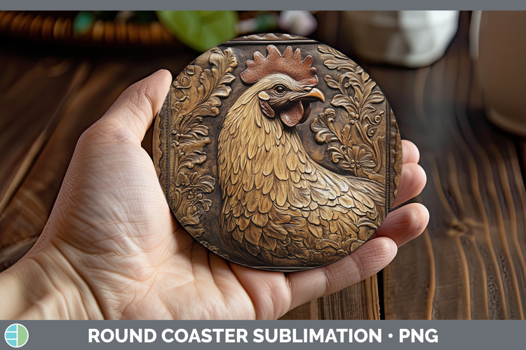 BS01 Tooled Leather Chicken Round Coaster Sublimation Coaste