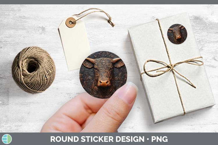 BS01 Tooled Leather Cow Stickers | Round Labels Designs