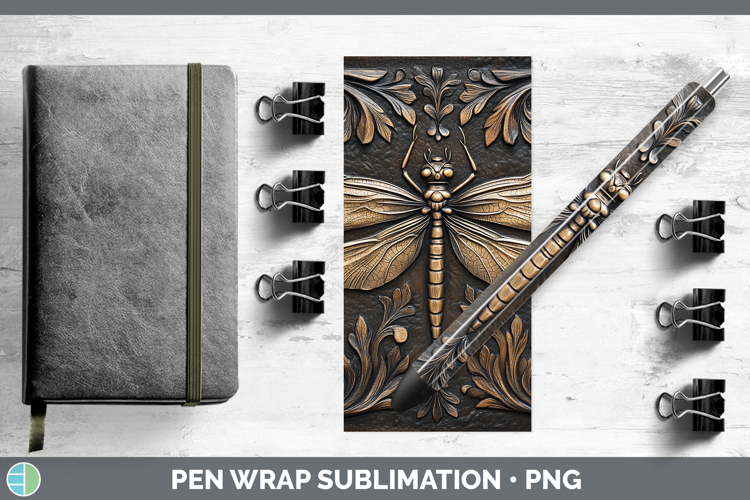 BS01 Tooled Leather Dragonfly Pen Wrap Sublimation Pen Desig