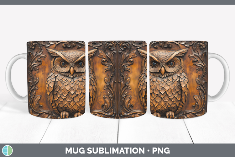 BS01 Tooled Leather Owl Mug Wrap Sublimation Coffee Cup Desi