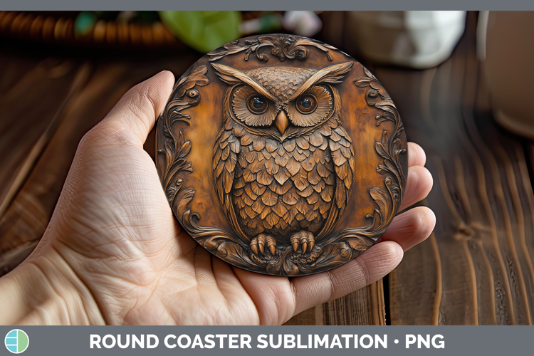 BS01 Tooled Leather Owl Round Coaster Sublimation Coaster De