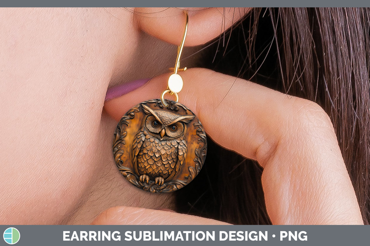 BS01 Tooled Leather Owl Round Earrings Sublimation Earrings
