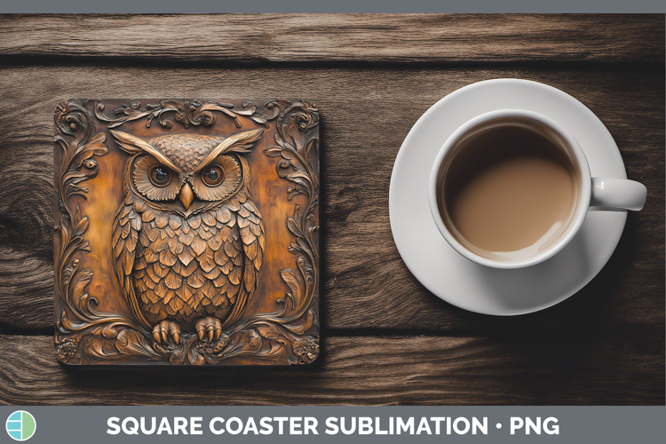 BS01 Tooled Leather Owl Square Coaster Sublimation Coaster D