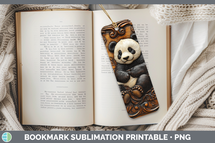 BS01 Tooled Leather Panda Bookmark Sublimation Printable Des