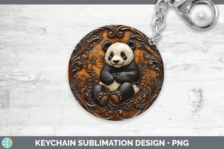 BS01 Tooled Leather Panda Keychain Sublimation Keyring Desig