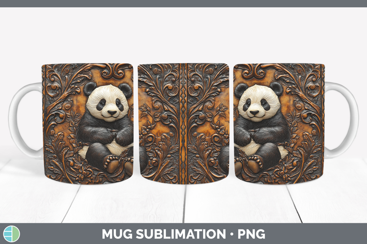 BS01 Tooled Leather Panda Mug Wrap Sublimation Coffee Cup De